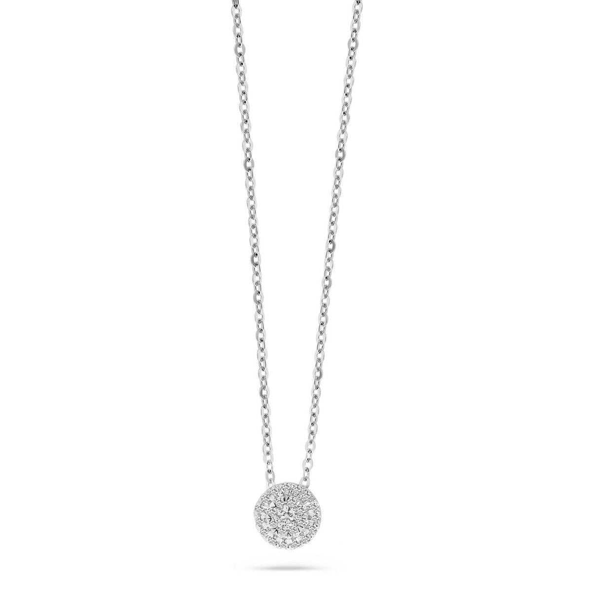 Colier din aur alb cu pandantiv rotund cu diamante cultivate în laborator N159-3266905000359-LG-W