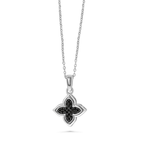 Colier cu trifoi din aur alb cu diamante negre N159-35701-BDI-W