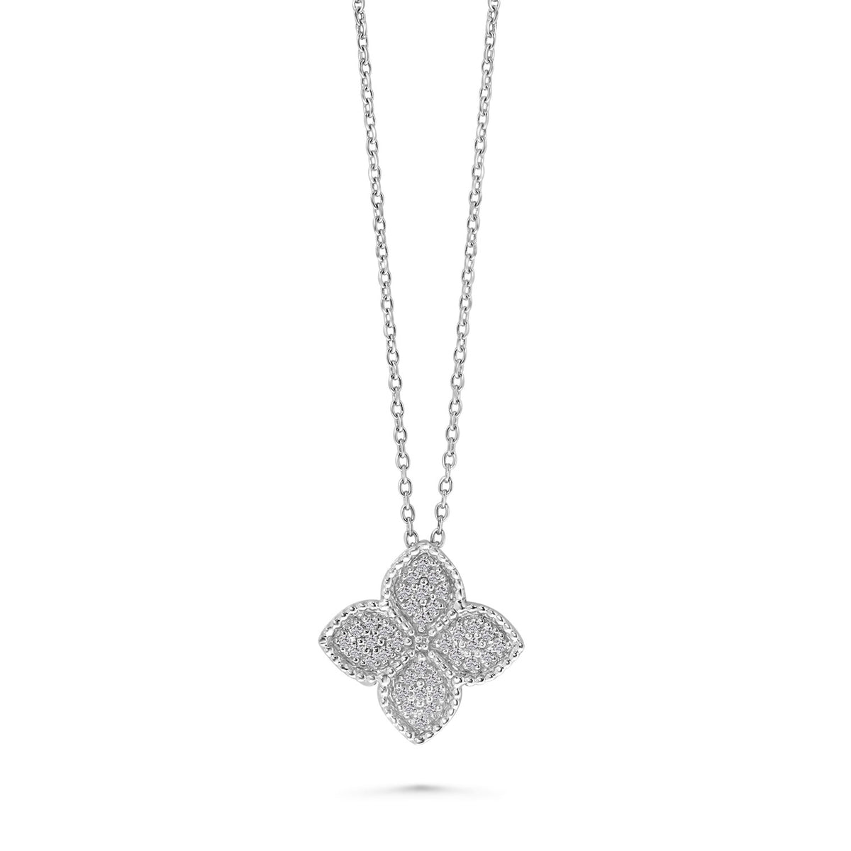 Colier cu trifoi din aur alb cu diamante N159-35811-WDI-W