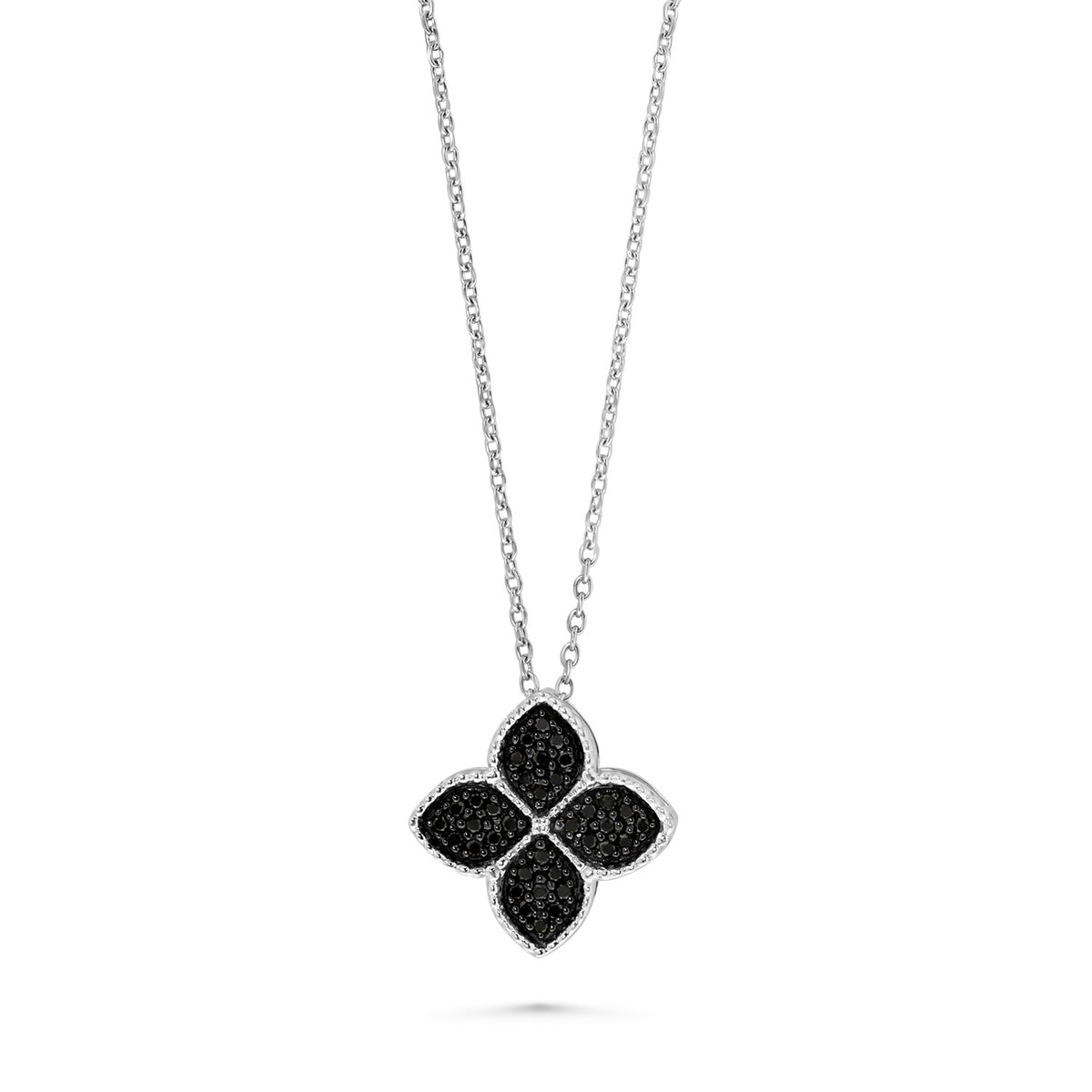 Colier cu trifoi din aur alb cu diamante negre N159-35811B-BDI-W