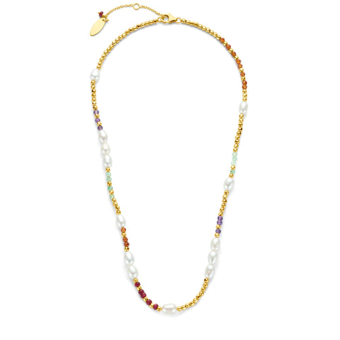 Colier de margele placat cu aur cu pietre si perle 163C0152