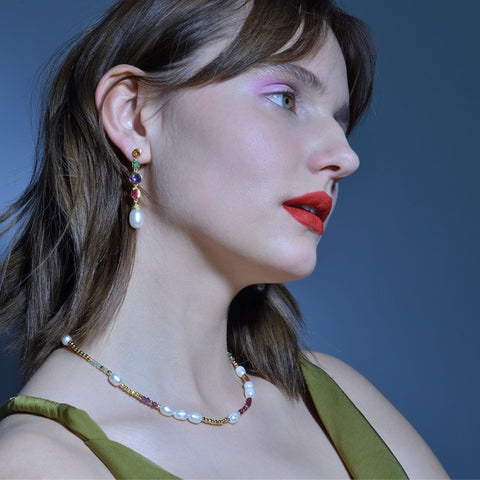 Colier de margele placat cu aur cu pietre si perle 163C0152