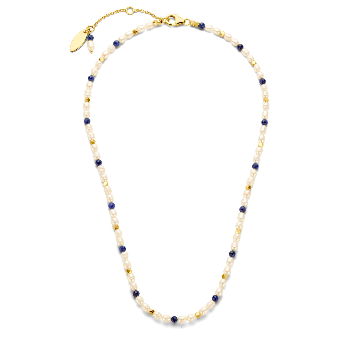 Colier de margele placat cu aur cu sodalit si perle - 163C0158