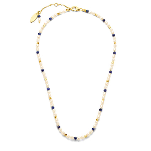 Colier de margele placat cu aur cu sodalit si perle - 163C0158