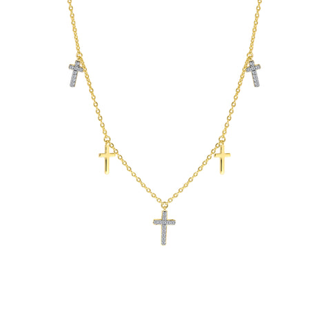 Colier cruce placat cu aur cu zirconiu - 213C0147