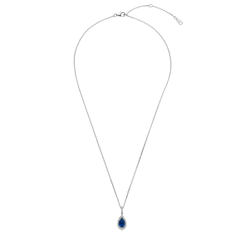 Colier din argint sterling cu zirconiu albastru pere - P18810BL