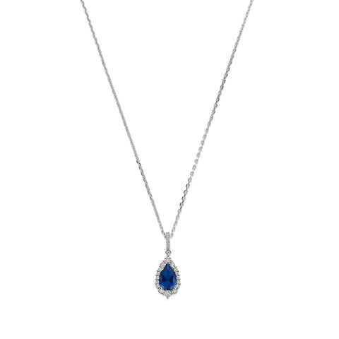 Colier din argint sterling cu zirconiu albastru pere - P18810BL