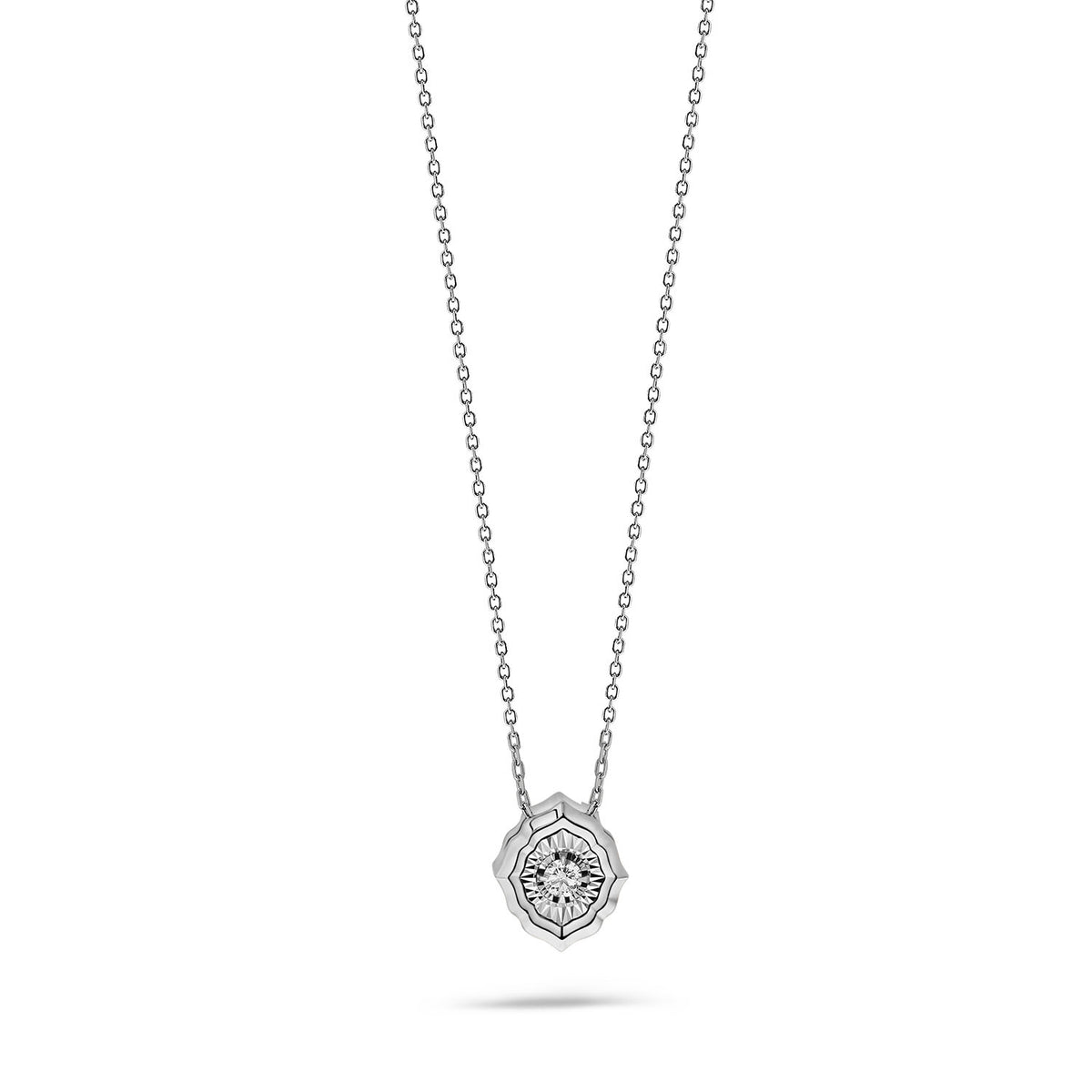 Colier din aur alb cu pandantiv în formă de lotus și diamante N480-NC010028A-SA-W