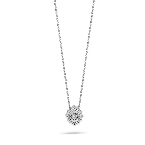 Colier din aur alb cu pandantiv în formă de lotus și diamante N480-NC010028A-SA-W