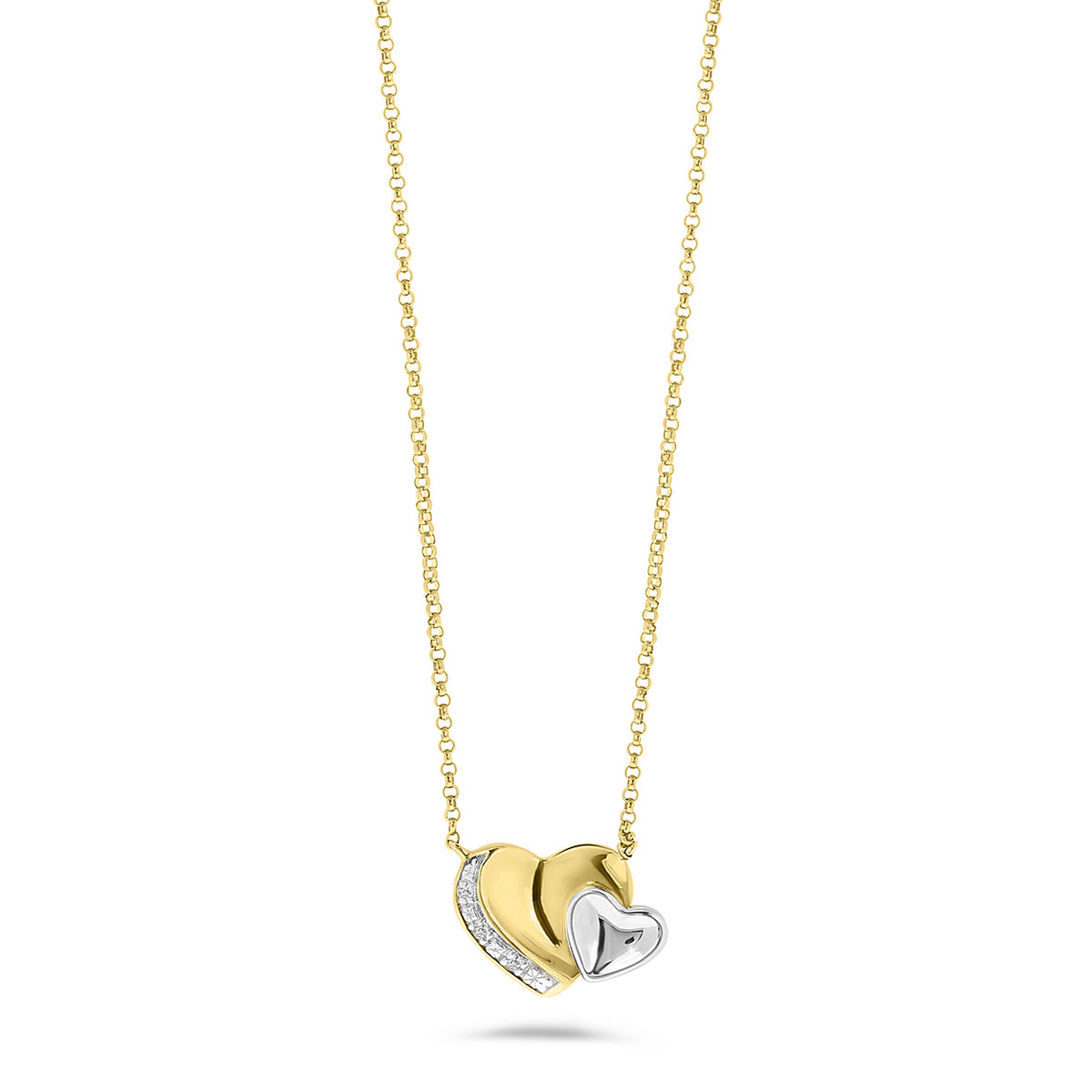 Colier bicolor cu inimioare și diamante N480-NO060080ADI-YW