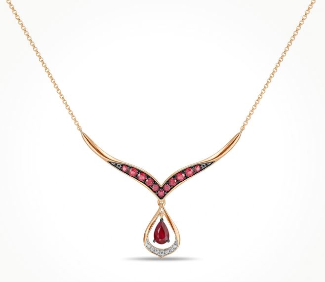 Colier din aur roz cu rubine și diamante ��� N480-NR030018A-RU-R