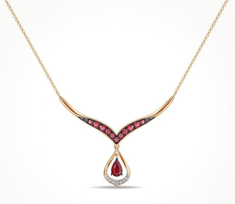 Colier din aur roz cu rubine și diamante ��� N480-NR030018A-RU-R