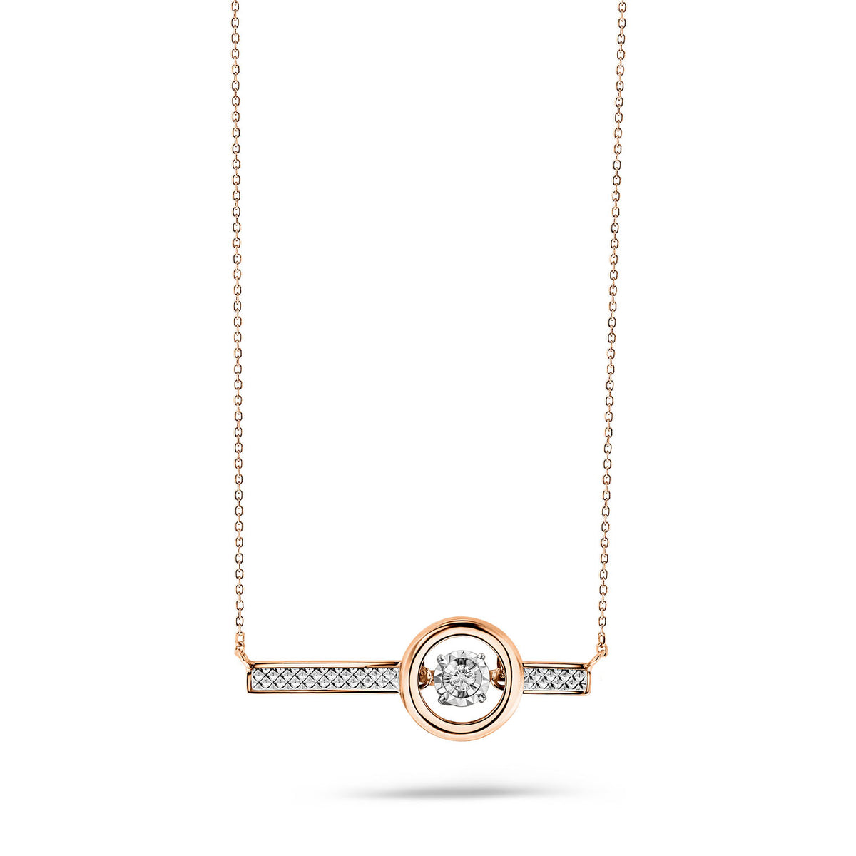 Colier din aur bicolor, bară circulară cu diamant N480-NR330046ADI-RW