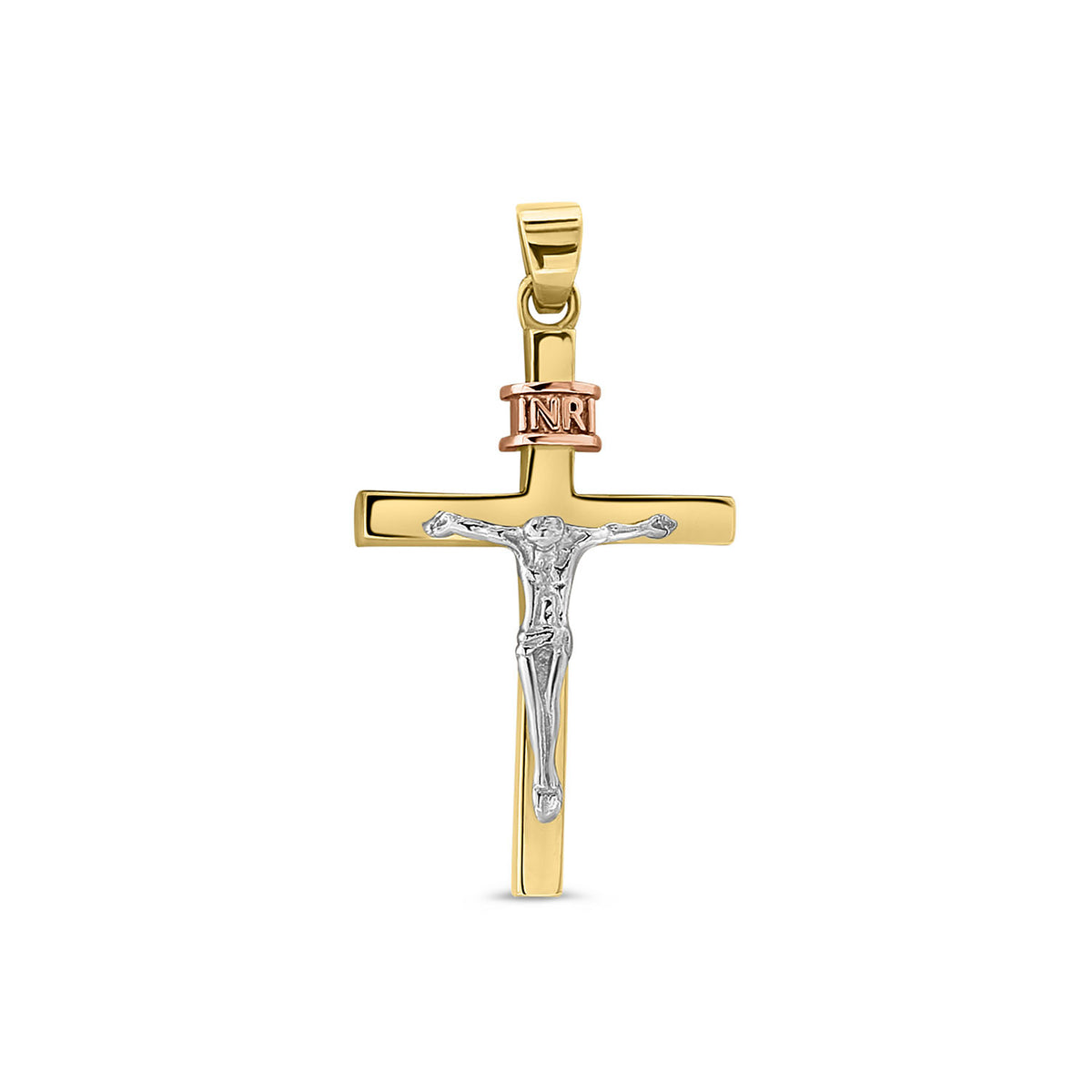 Pandantiv tricolor din aur in forma de crucifix P122-X3P511364-TC-YWR