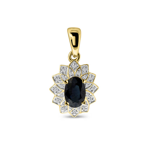 Pandantiv din aur galben cu diamant și safir P480-PO030103-SA-Y