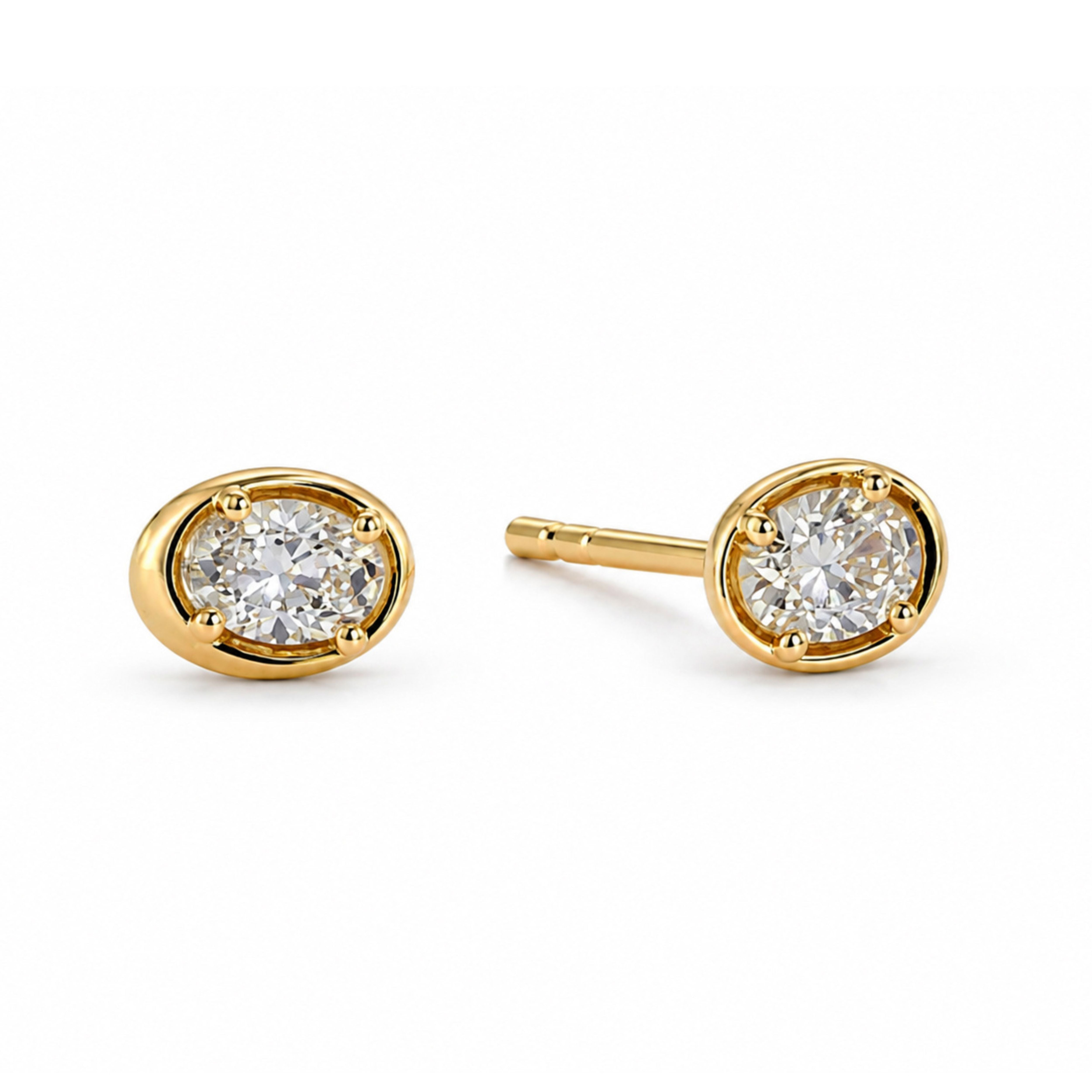 Cercei Millennium din aur galben 14K cu diamante de laborator ovale 0,65 ct