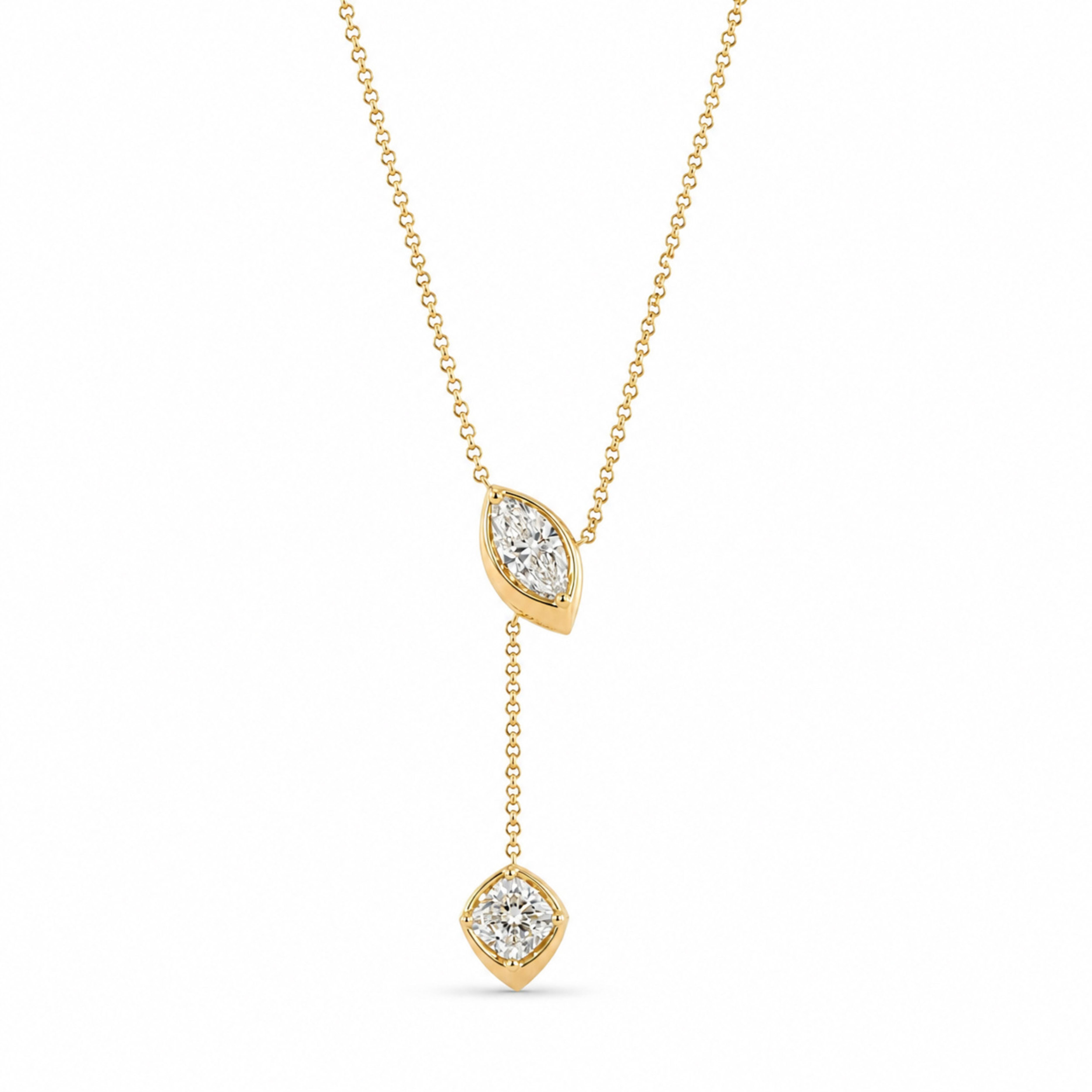 Colier Millennium din aur galben 14K cu diamante de laborator Marquise și Cushion 0,83 ct