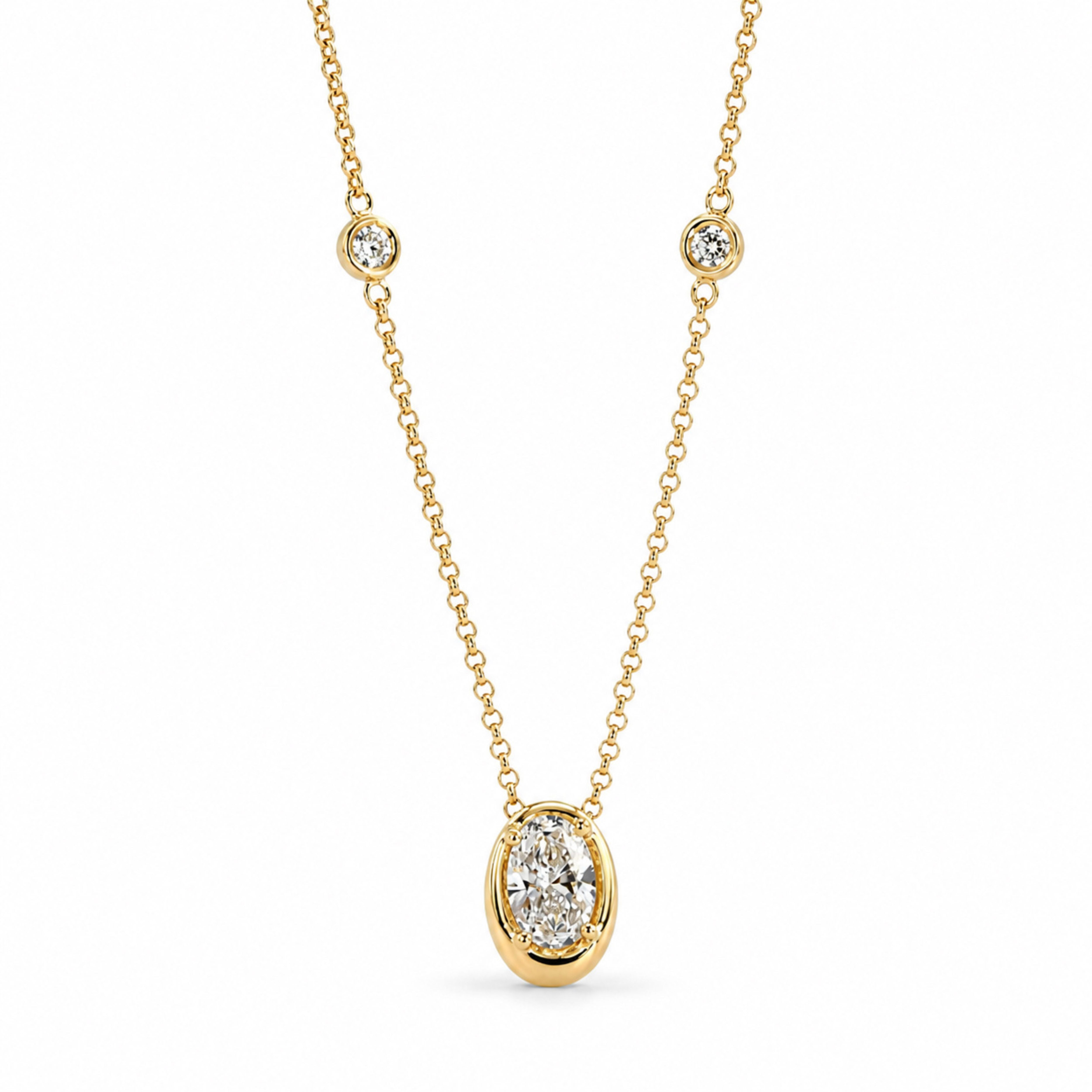 Colier Millennium din aur galben 14K cu diamante de laborator Oval și Brilliant 0,44 ct