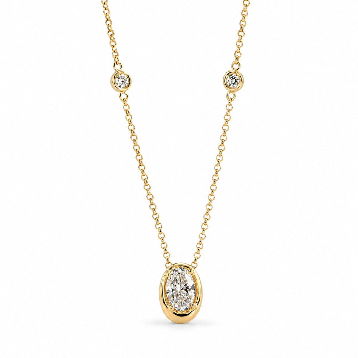 Colier Millennium din aur galben 14K cu diamante de laborator Oval și Brilliant 0,44 ct
