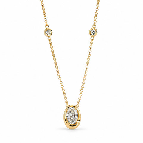 Colier Millennium din aur galben 14K cu diamante de laborator Oval și Brilliant 0,44 ct
