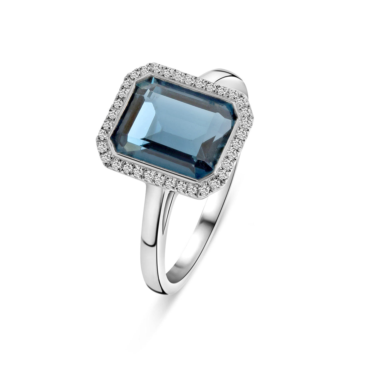 Topaz inel din aur alb cu halou de diamant R092-40665R105-BT-W