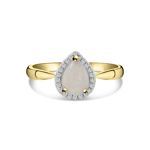 Inel din aur galben cu opal în formă de pară cmp și anturaj de diamante R092-50991R060-OP-Y