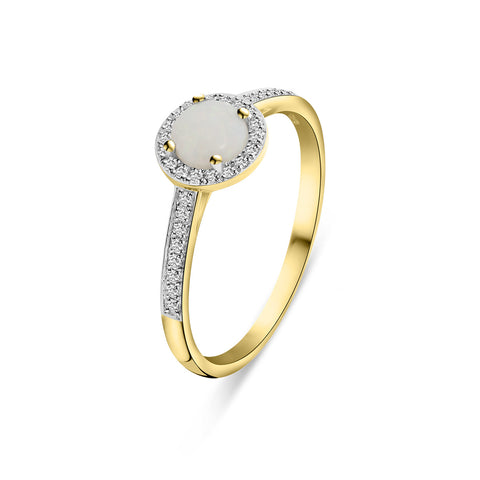 Inel din aur galben cu opal rotund cmp și anturaj de diamante R092-50994R013-OP-Y