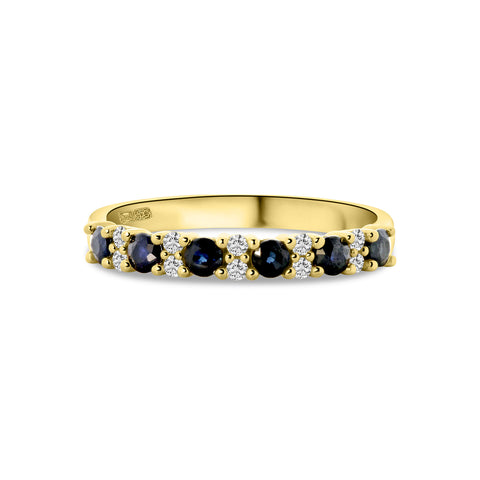 Inel din aur galben cu pietre de safir și diamante R092-57453R002-SA-Y