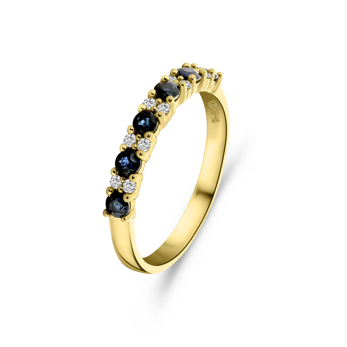 Inel din aur galben cu pietre de safir și diamante R092-57453R002-SA-Y