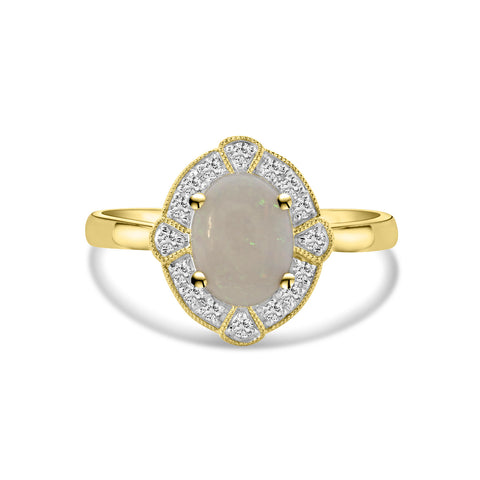 Inel din aur galben cu aspect vintage cu opal cmp și diamante R092-60809R001-OP-Y