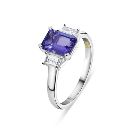 Inel din aur alb tanzanit și diamant R092-63931R002-TN-W