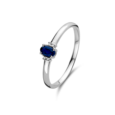 Inel din aur alb cu safir și diamant R092-72869R004-SA-W
