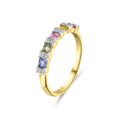 Inel glisant din aur galben cu pietre de safir colorate și diamante R092-80043R001-SA-Y