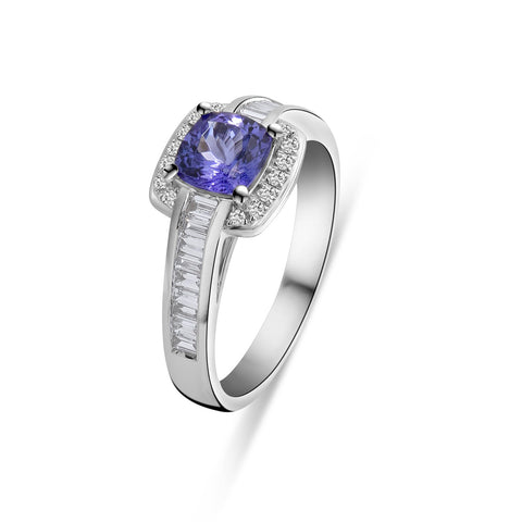 Inel din aur alb cu tanzanit si diamant R092-82488R001-TN-W
