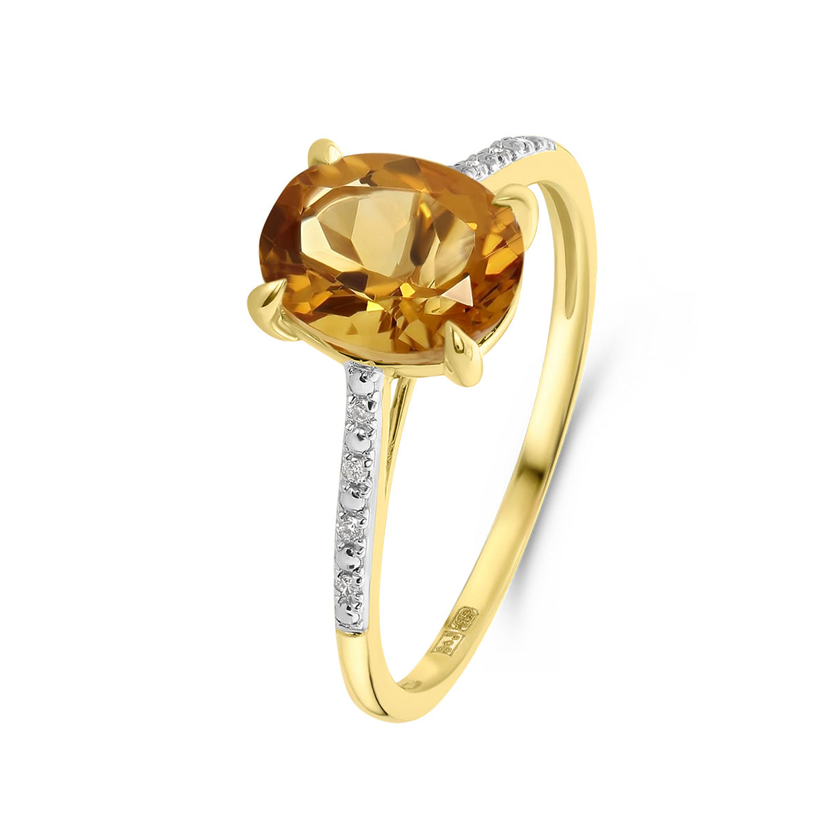 Inel din aur galben cu citrin și diamante R092-86614R001-CI-Y