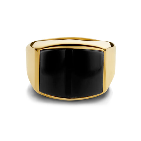 Inel cu sigiliu din aur galben cu piatra de onix