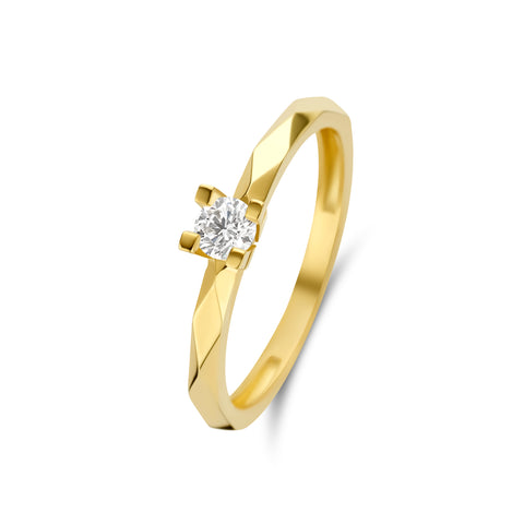 Inel solitaire din aur galben de 14 karate cu zirconiu stralucitor – R122-VX3-X3SZR0330-FCZ-LP-Y