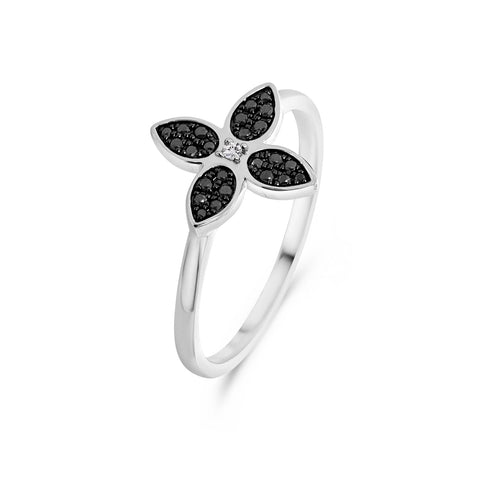 Inel cu trifoi din aur alb cu diamante negre R136-180XA01302-WBDIA-W