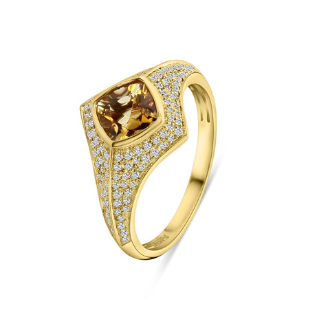 Inel din aur galben cu citrina si diamante R136-193XA05394-CI-Y