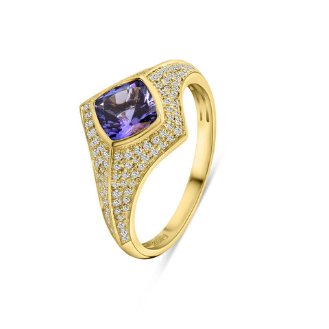 Inel din aur galben cu tanzanit violet si diamante R136-193XA05394-TN-Y