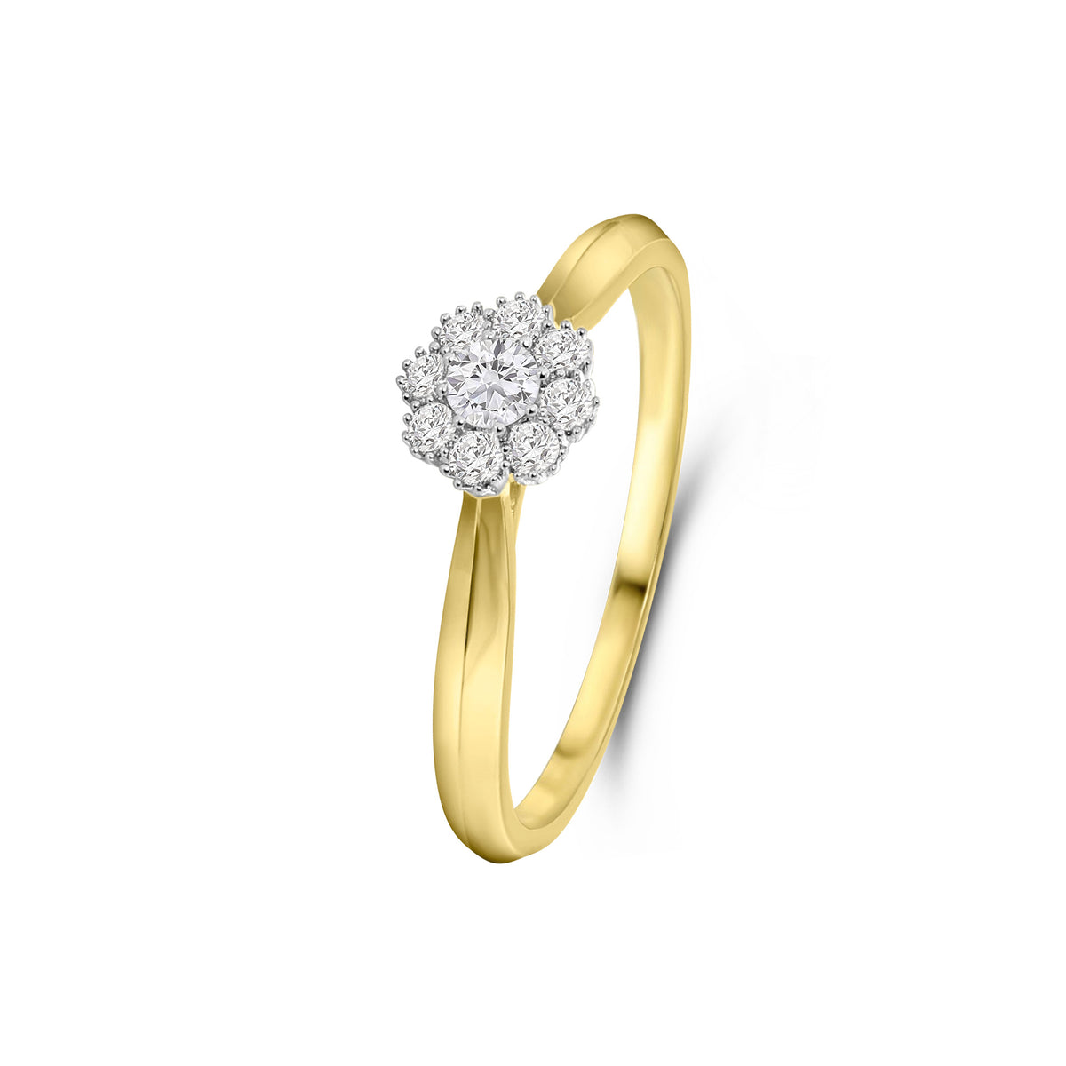 Inel din aur galben cu floare de diamant cultivata in laborator R138-RG44210-CV-Y