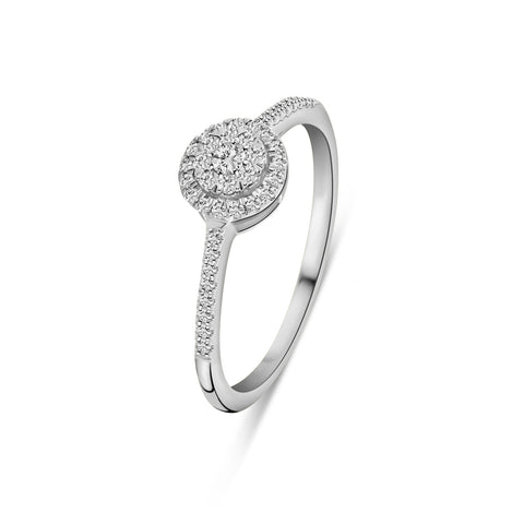 Inel din aur alb cu anturaj de diamante cultivate în laborator R159-1092908006496-LG-W