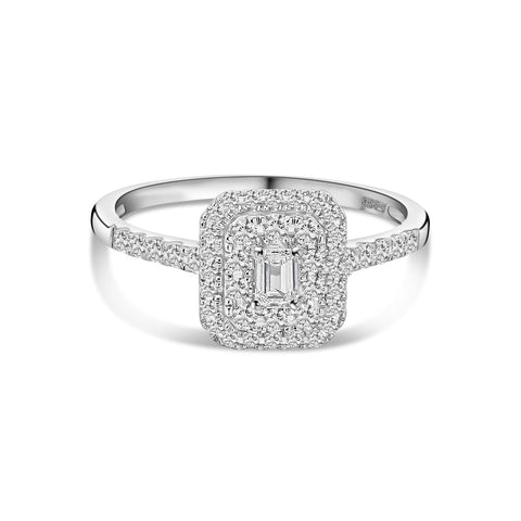 Inel din aur alb cu diamant cultivat în laborator ��� R159-ILS0002-FLG-W