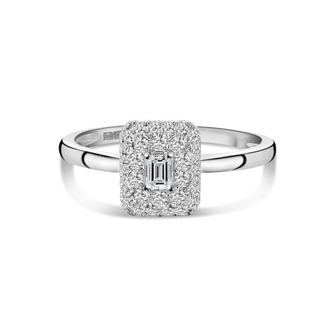 Inel din aur alb cu diamante cultivate în laborator ��� R159-ILS0006-FLG-W