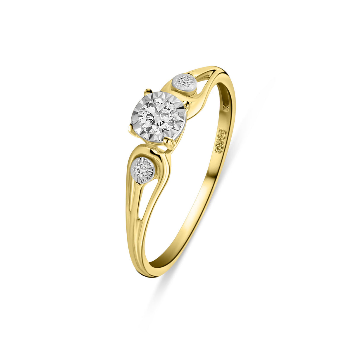 Inel din aur galben cu diamant cultivat în laborator și montaj din aur alb R159-R23KA0362-LG-YW