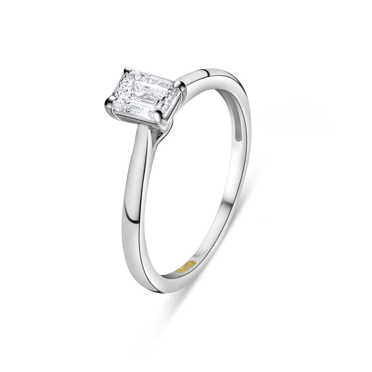 Inel solitar din aur alb cu diamant cultivat în laborator tăiat cu smarald R159-R23YV0759A-LG-W