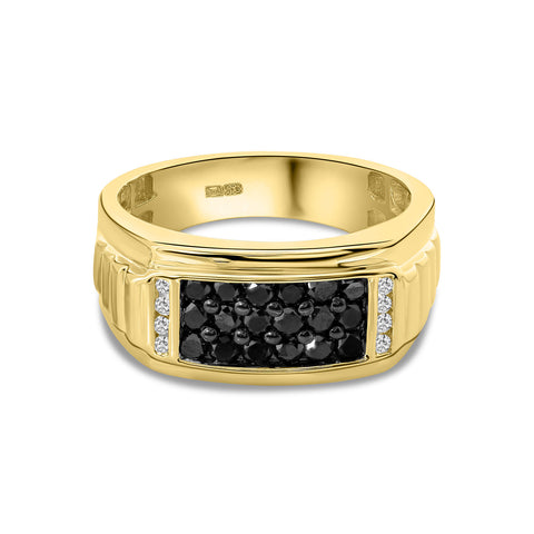 Inel cu sigiliu din aur galben cu diamante albe și negre R177-QCDGETQ5182G-Y