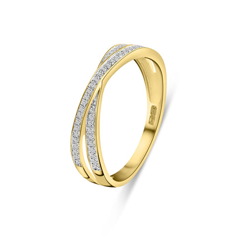 Inel din aur galben cu diamante duble R382-R300226-Y