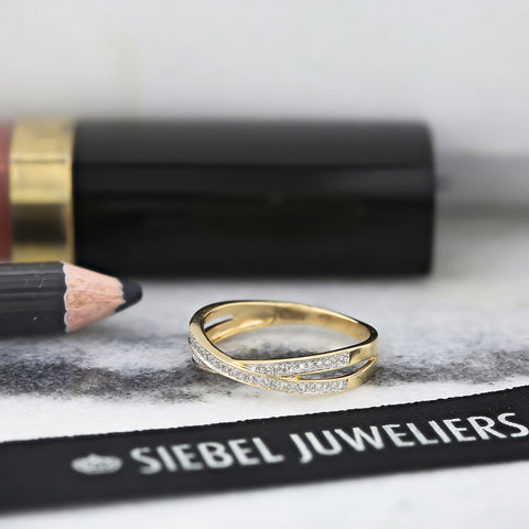 Inel din aur galben cu diamante duble R382-R300226-Y