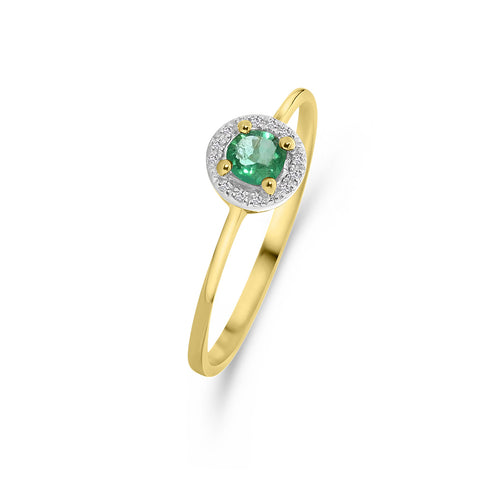Inel din aur galben cu smarald și diamante și anturaj R382-R304204-EM-Y